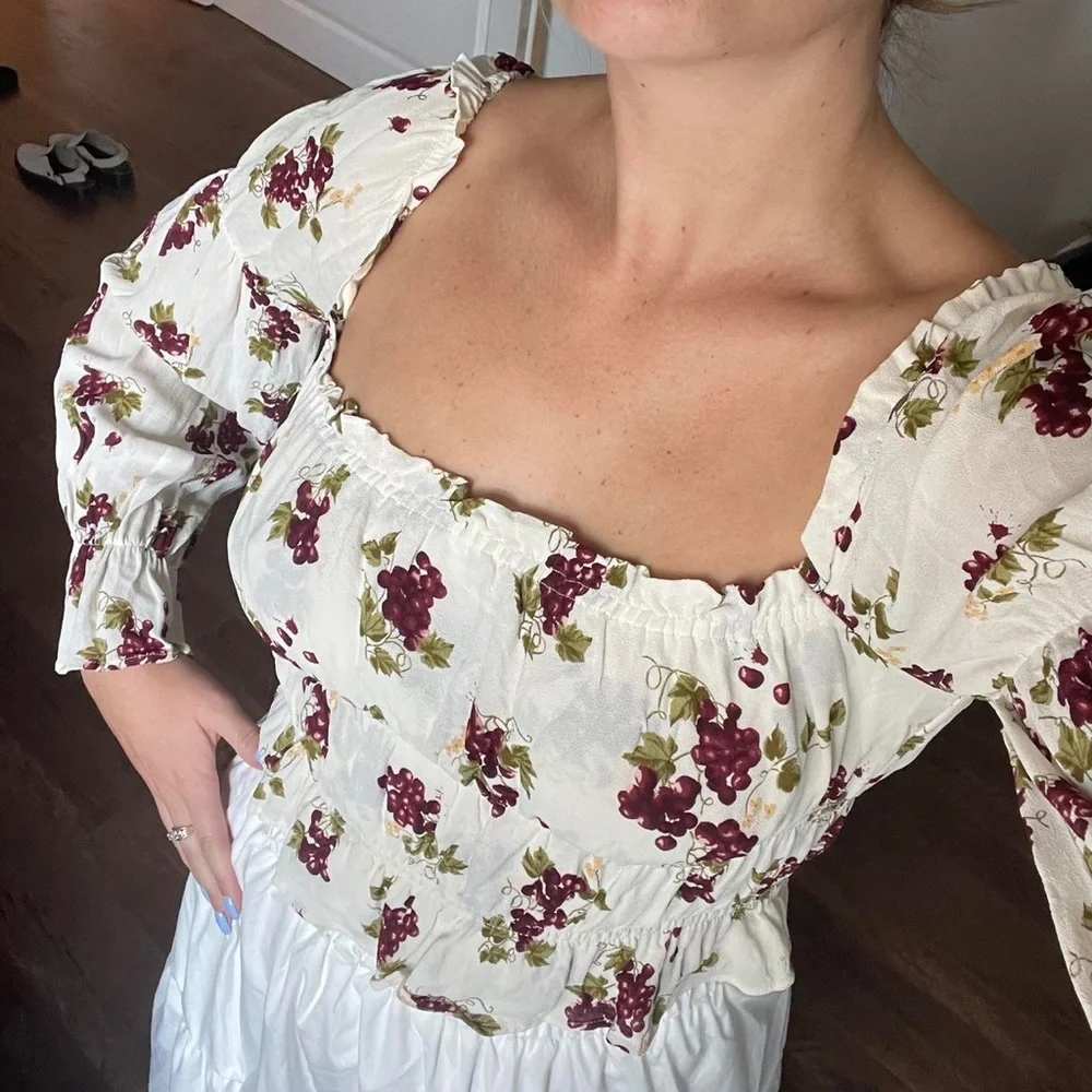 Reformation Amarena Grape Puff Sleeve Top
